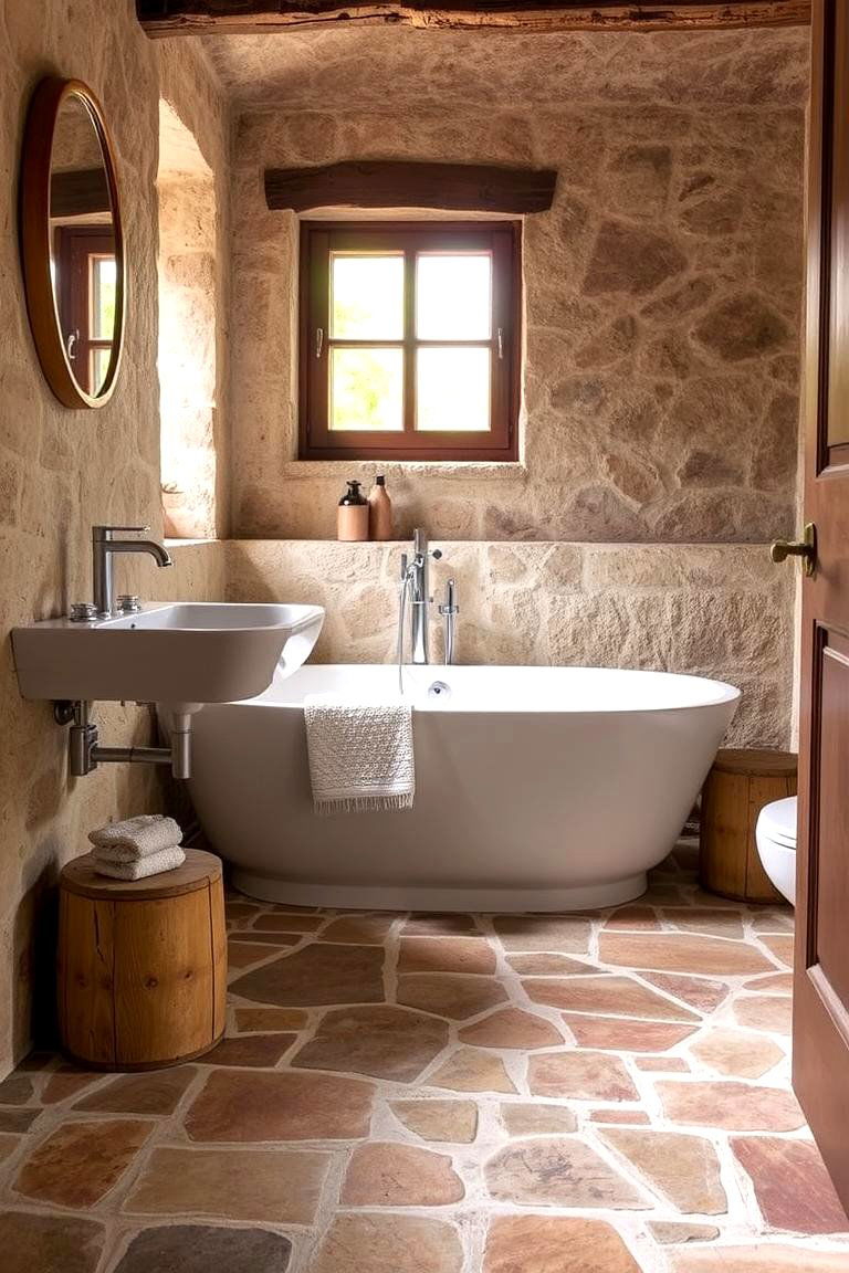 Natural Stone Flooring - 24 Country Bathroom Ideas