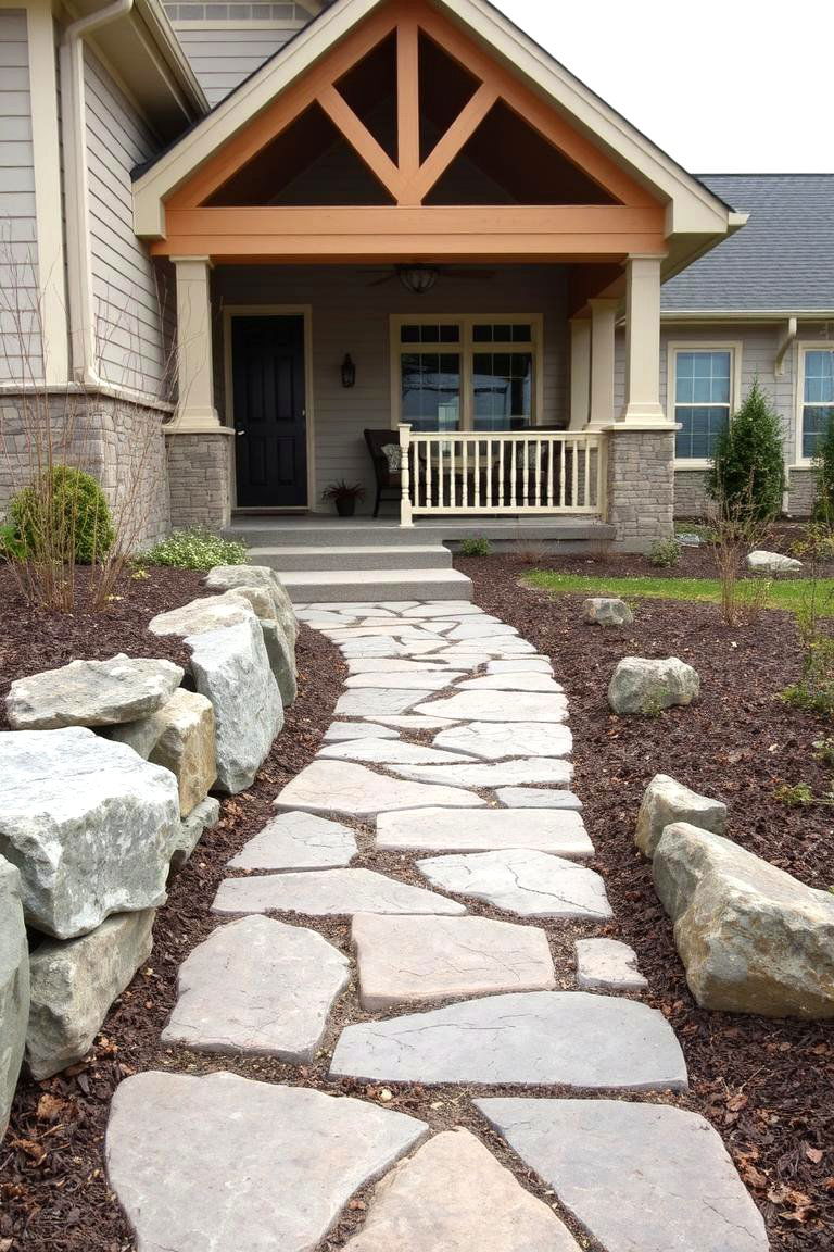 Natural Stone Pathway - 24 Raised Ranch Front Porch Ideas