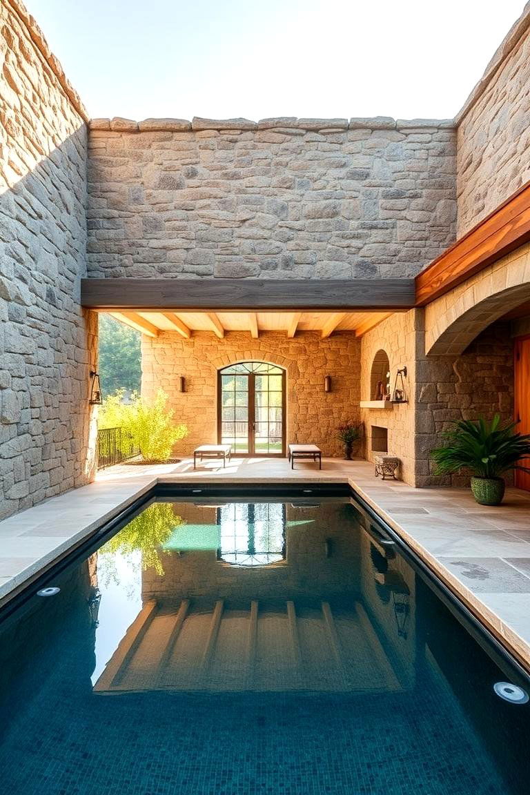 Natural Stone Pool House - 24 Rustic Pool House Ideas