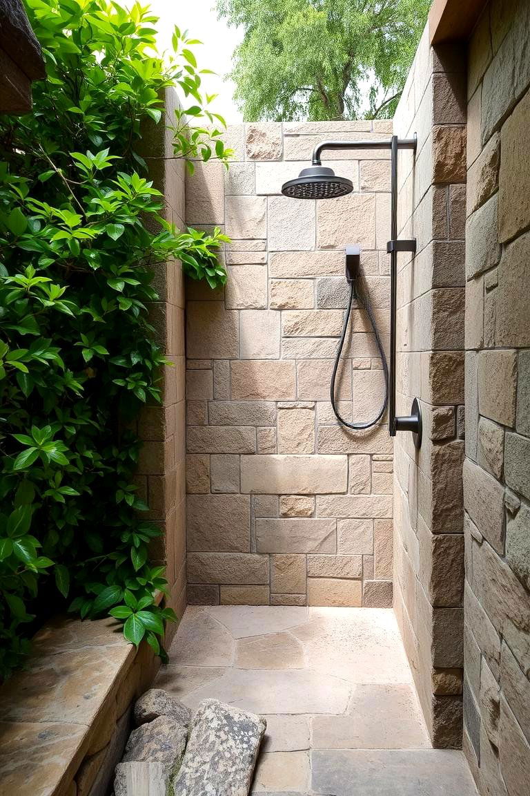 Natural Stone Shower - 24 Pool Bathroom Ideas