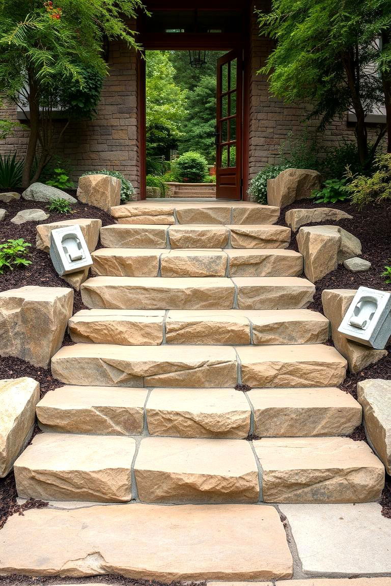 Natural Stone Steps Entrance - 24 Cottagecore House Exterior Ideas