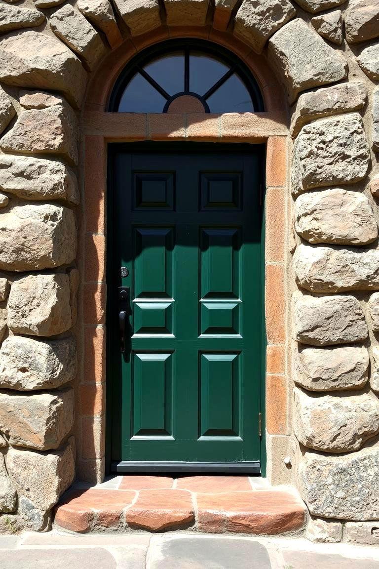 Natural Stone Surround - 24 Dark Green Front Door Ideas