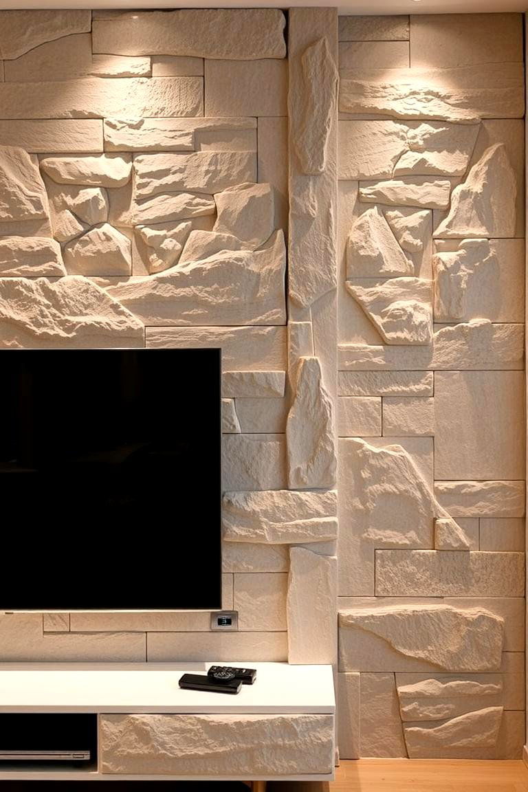 Natural Stone TV Wall - 24 Tv Wall Ideas
