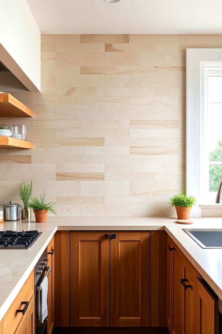 Natural Stone Tile Splashback - 24 Kitchen Splashback Ideas