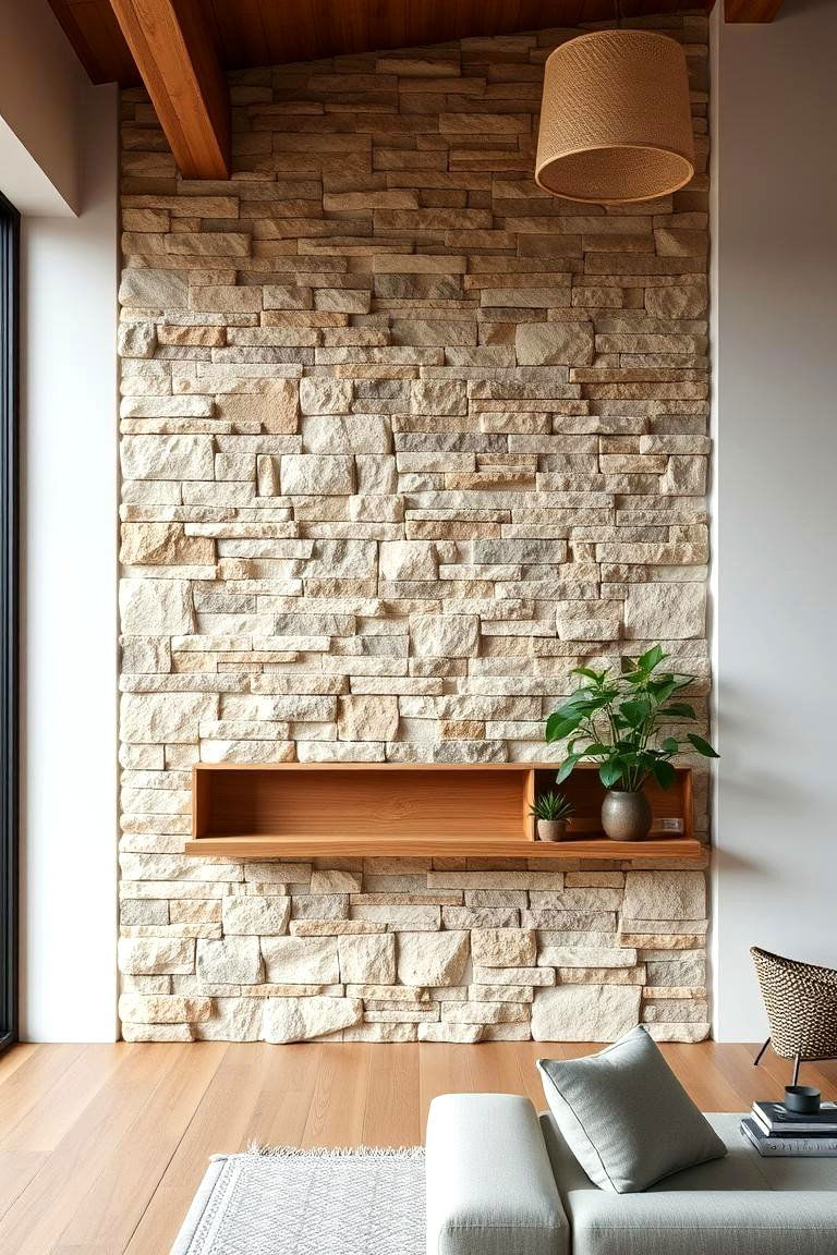 Natural Stone Veneer - 24 Living Room Accent Wall Ideas