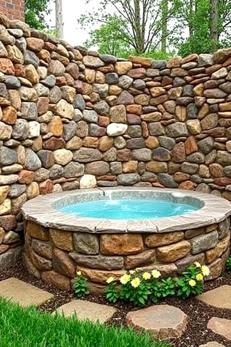 Natural Stone Wall for Rustic Charm - 24 Backyard Hot Tub Privacy Ideas