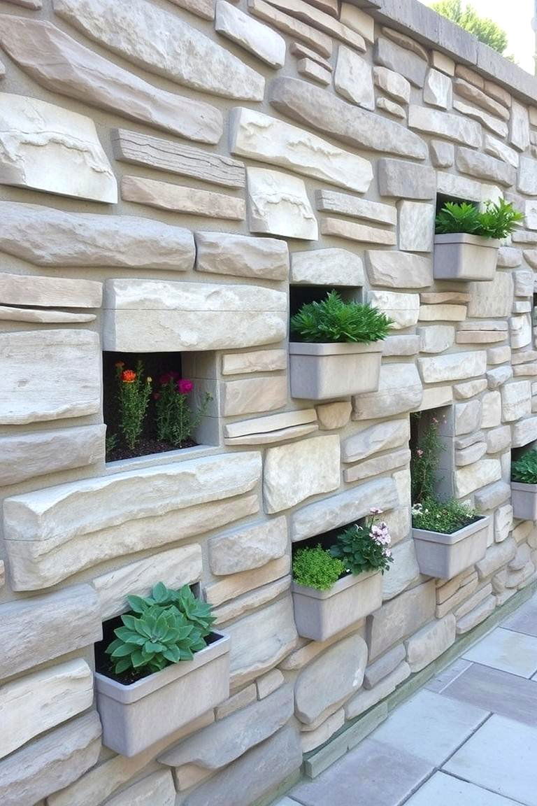 Natural Stone Wall with Built In Planters - 24 Natural Rock Retaining Wall Ideas
