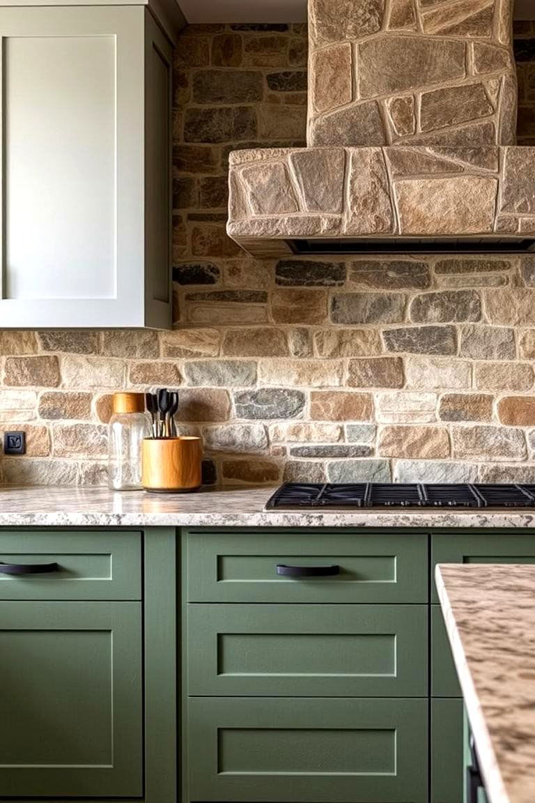 Natural Stone and Earthy Backsplashes - 24 Green and Brown Kitchen Ideas
