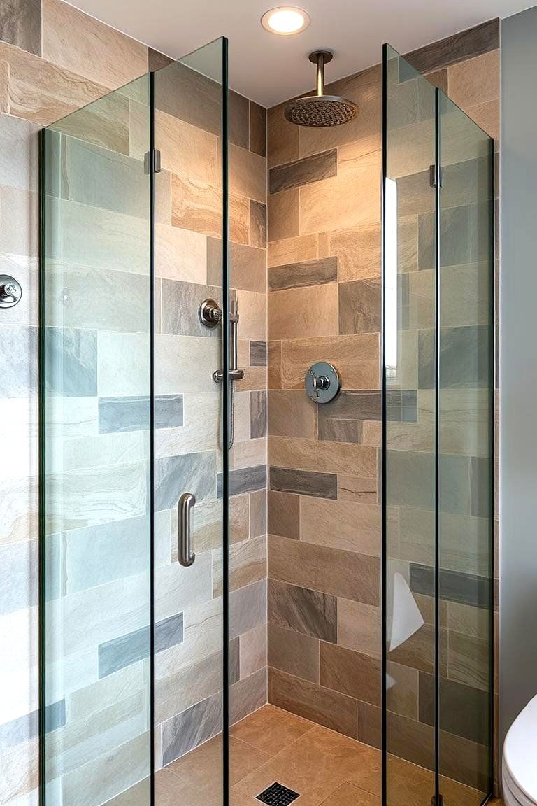 Natural Stone and Glass Blend - 24 Corner Shower Ideas