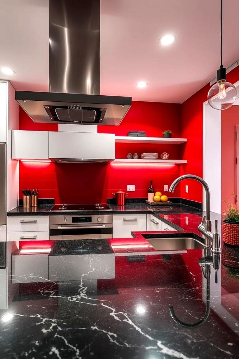 Natural Stone and Modern Finishes - 24 red and black kitchen ideas