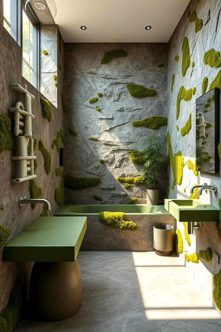 Natural Stone and Moss Fusion - 24 Green and Grey Bathroom Ideas