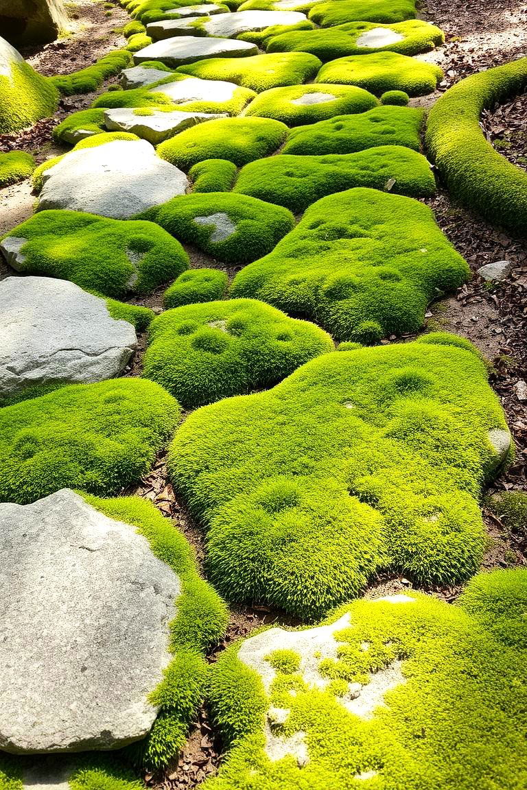 Natural Stone and Moss Walkway - 24 Farmhouse Walkway Ideas