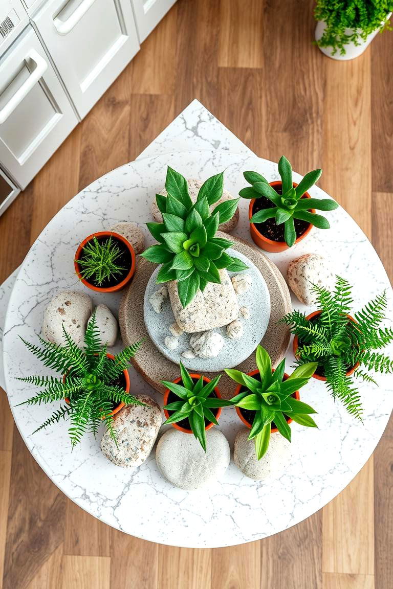 Natural Stone and Potted Plants - 24 Kitchen Island Centerpiece Ideas