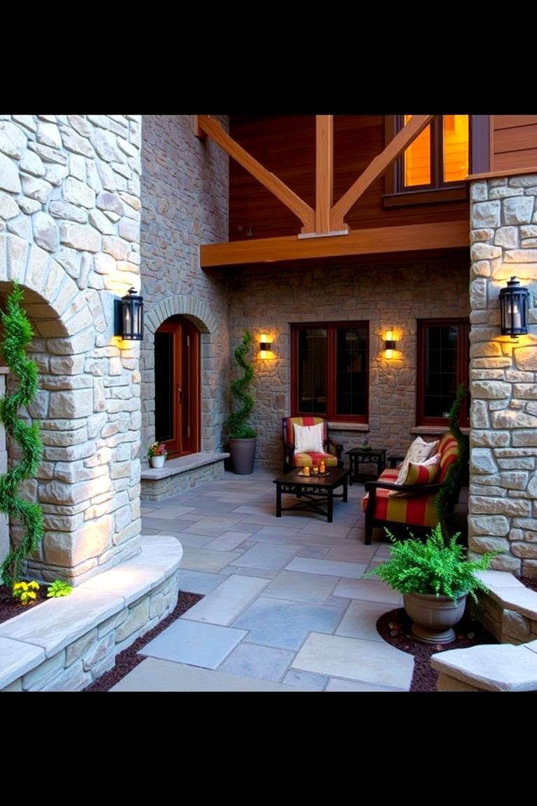 Natural Stone and Wood Blend - 24 Sunken Patio Ideas