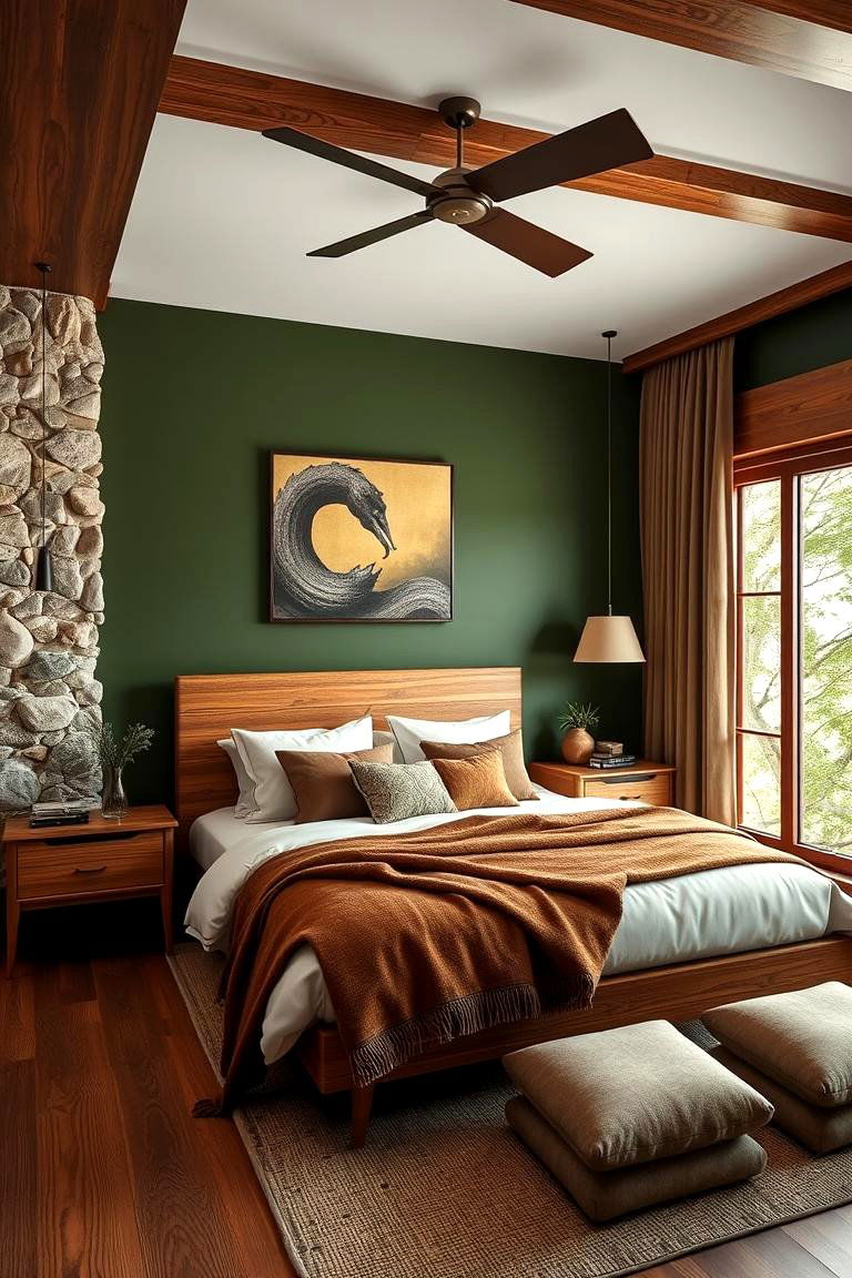 Natural Stone and Wood Harmony - 24 Green and Brown Bedroom Ideas