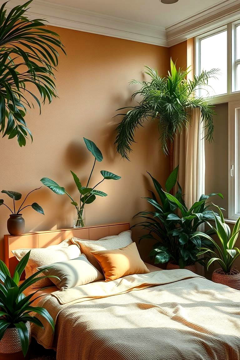Natural Tan with Indoor Plants - 24 Tan Bedroom Ideas