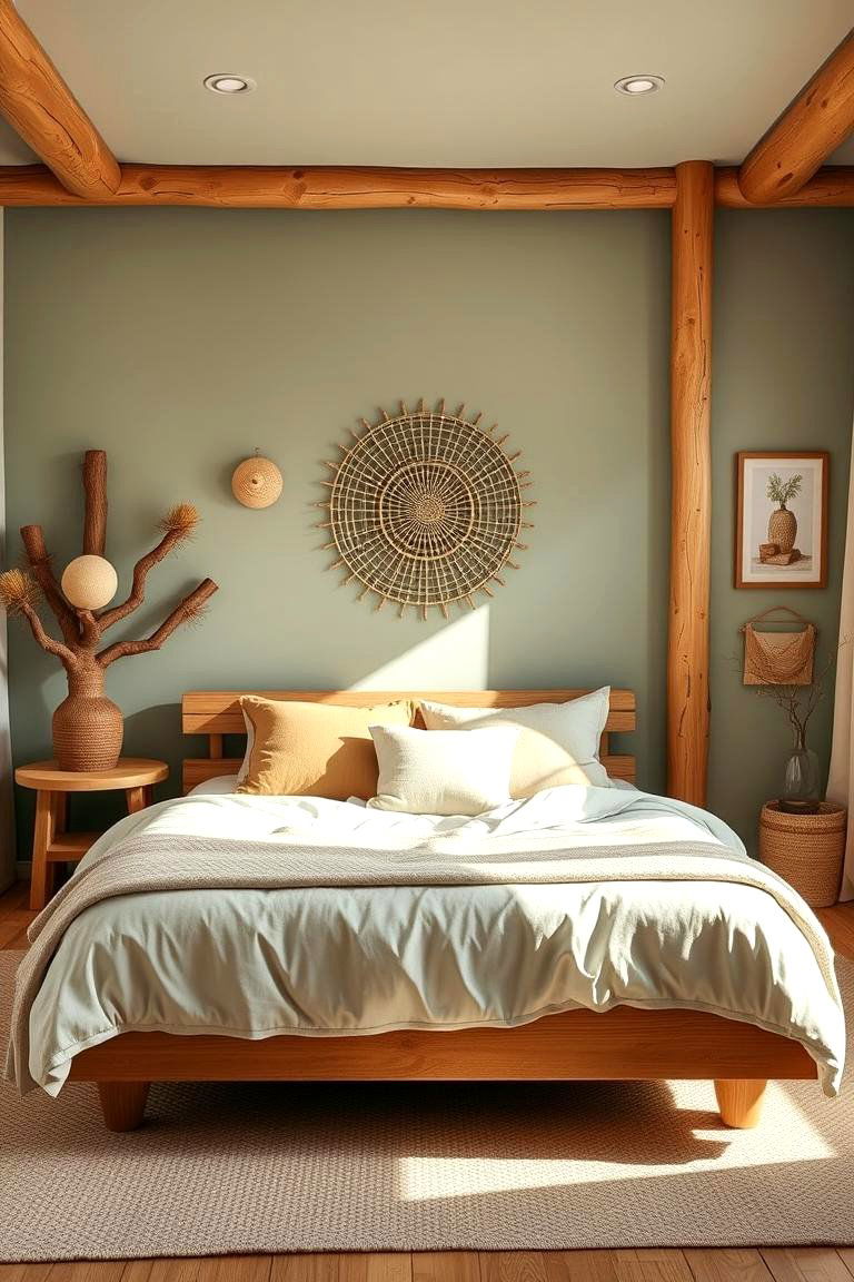 Natural Texture Accents - 24 Boho Sage Green Bedroom Ideas