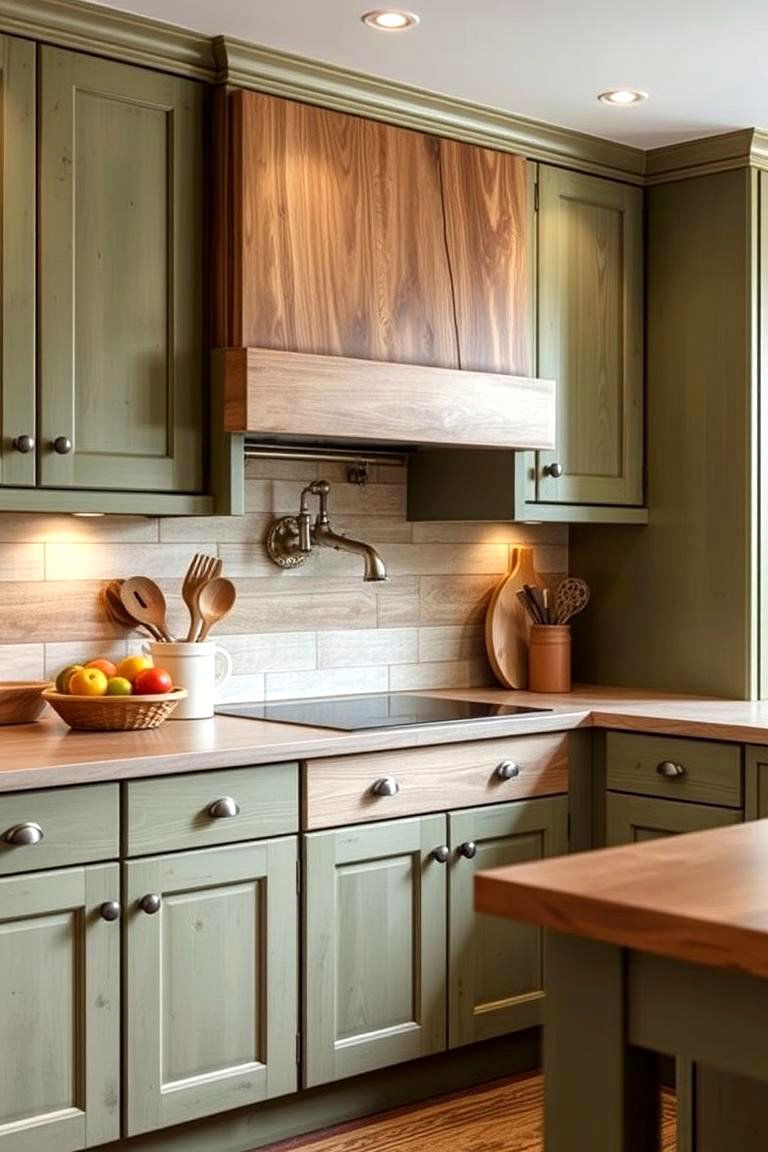 Natural Texture and Warmth - 24 Rustic Sage Green Kitchen Cabinets