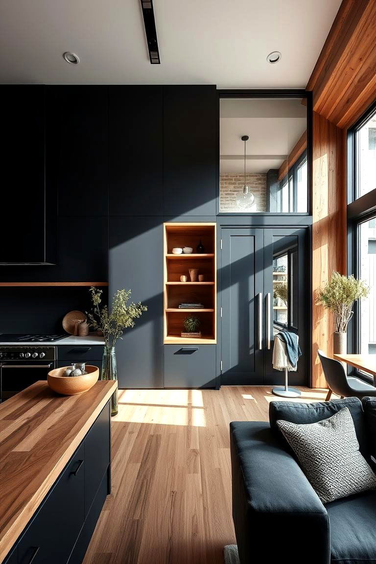 Natural Warmth in Urban Design - 24 Black House With Wood Accents