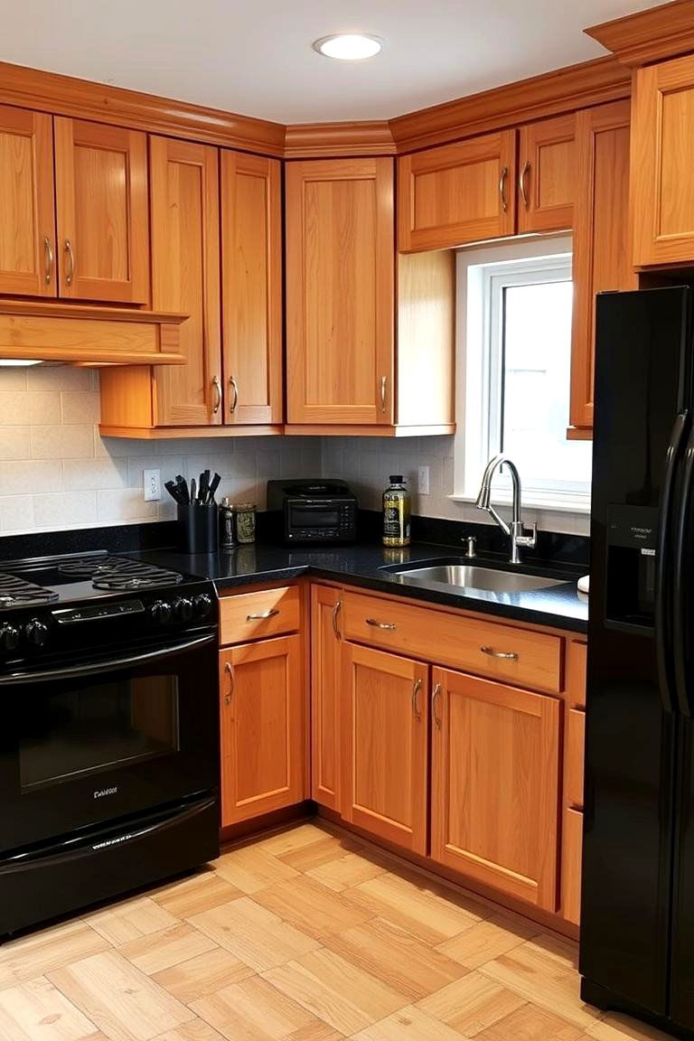 Natural Warmth of Oak Wood Cabinets - 24 What Color Cabinets Go With Black Appliances
