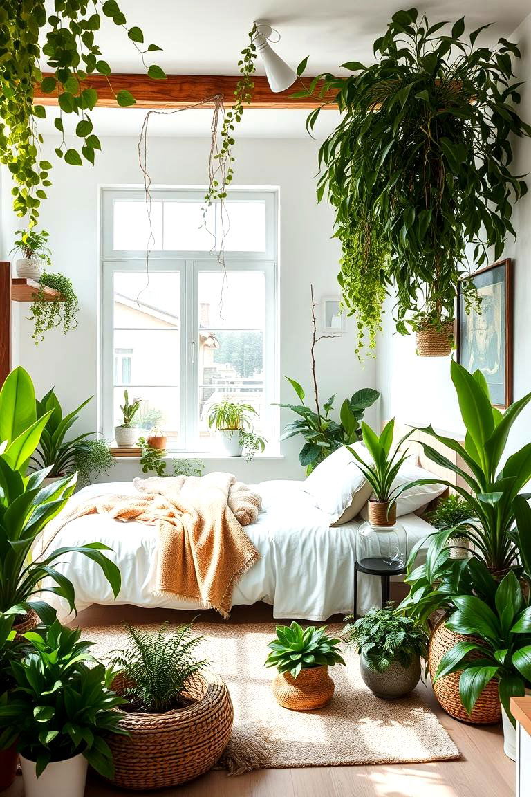 Natural White with Indoor Greenery - 24 White Bedroom Ideas