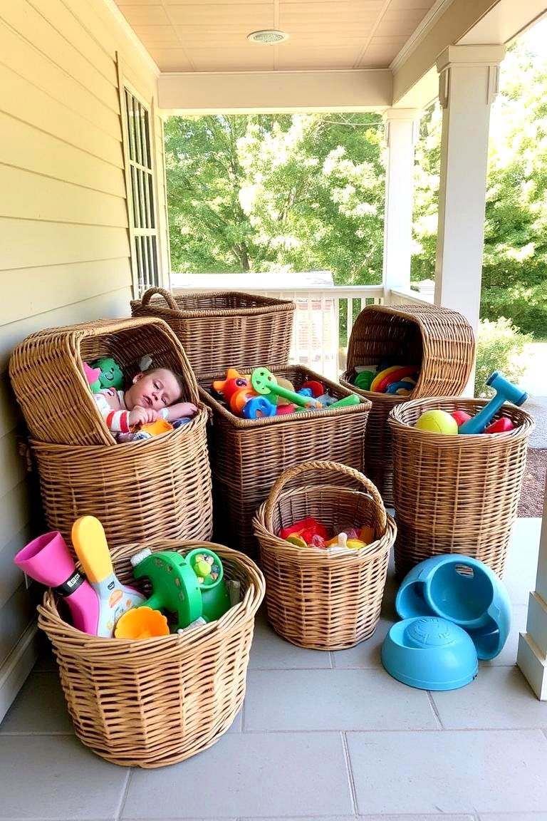 Natural Wicker Baskets for Stylish Storage - 24 Outdoor Toy Storage Ideas