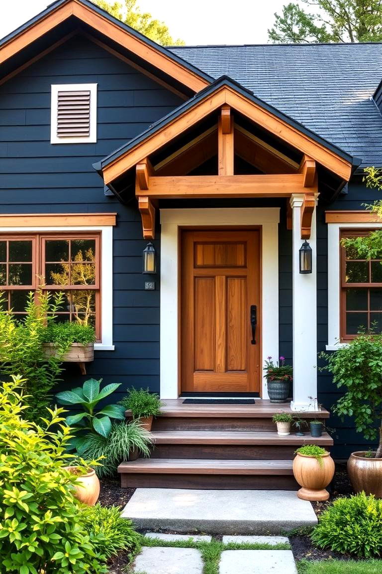 Natural Wood Accents - 24 black siding house ideas