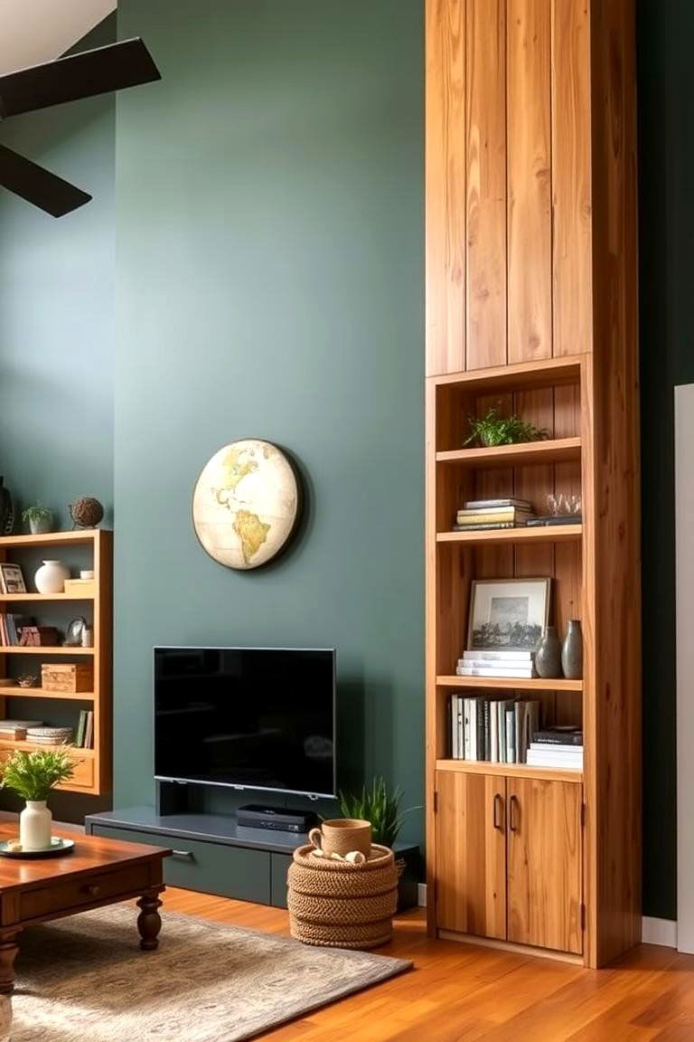 Natural Wood Accents - 24 Dark Green Accent Wall Ideas