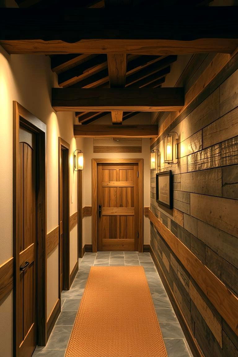 Natural Wood Accents - 24 Green Hallway Ideas