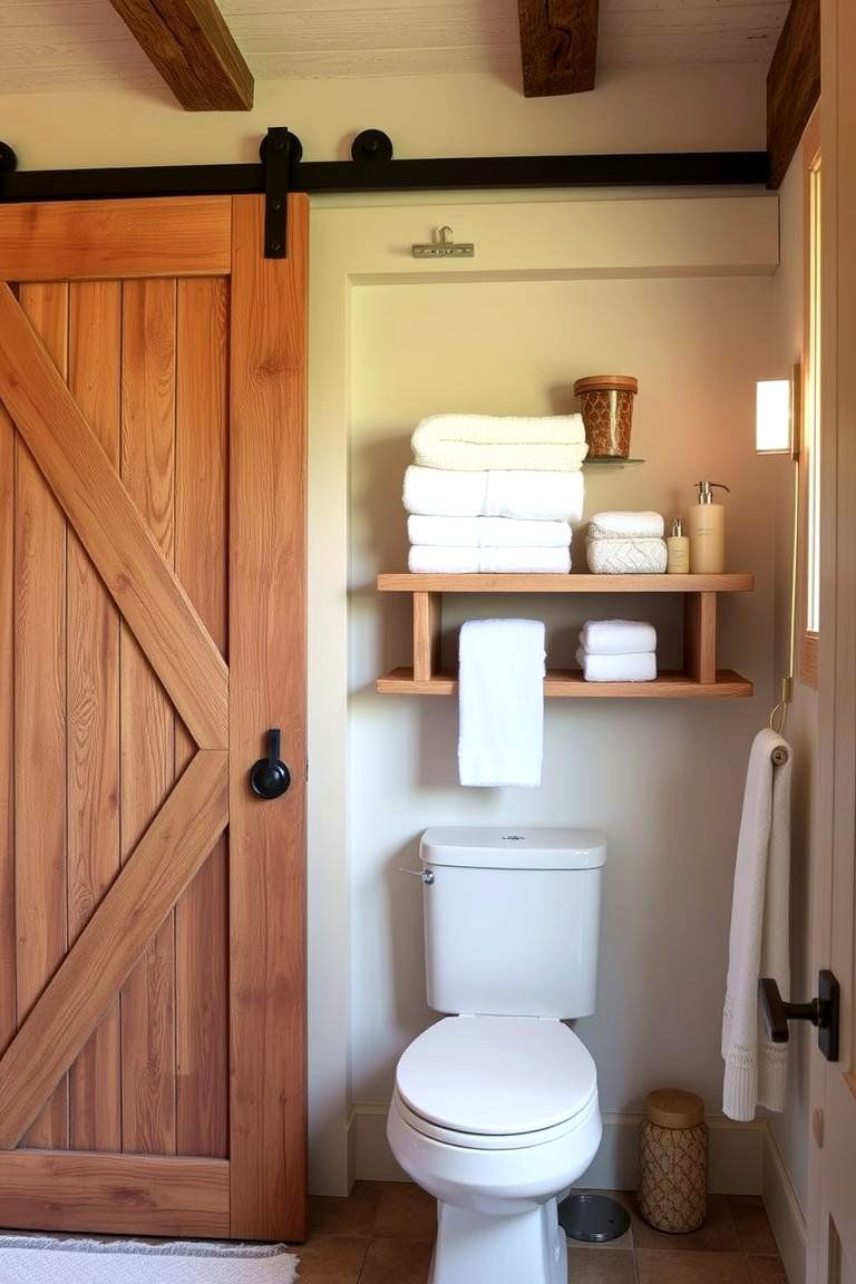 Natural Wood Barn Door with Open Shelving - 24 Bathroom Barn Door Ideas