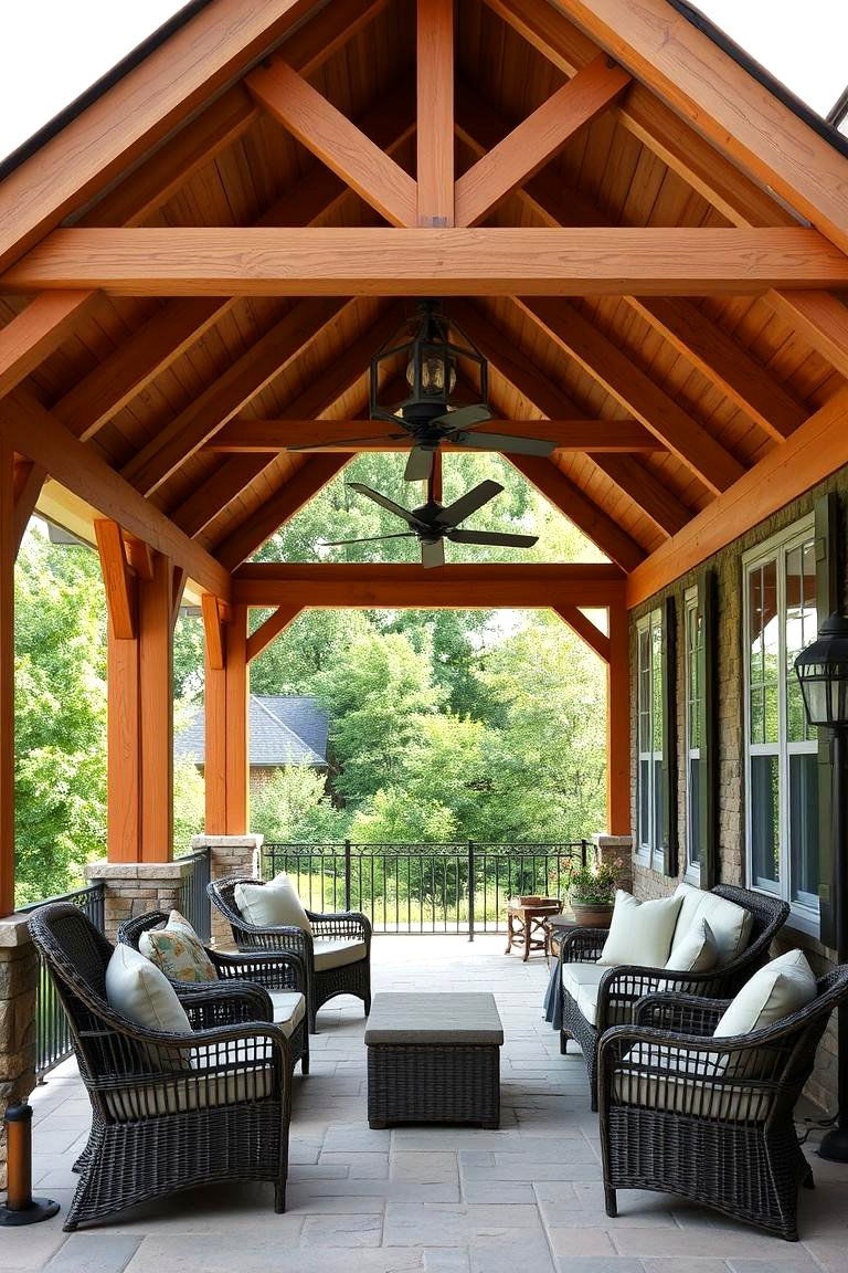 Natural Wood Beam Porch - 24 Open Gable Porch Ideas