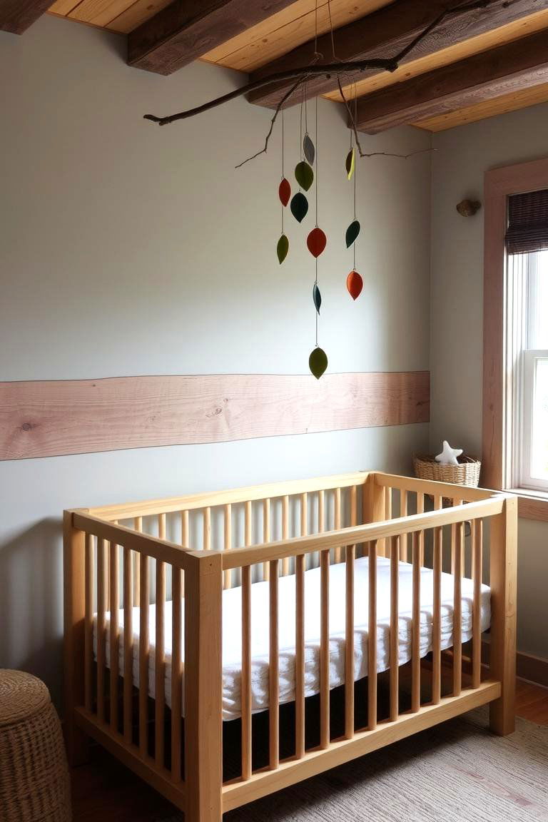 Natural Wood Crib - 24 Rustic Nursery Ideas