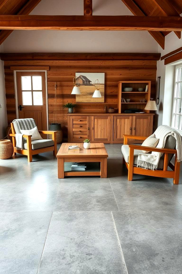 Natural Wood Harmony - 24 Rustic Concrete Floor Living Room Ideas
