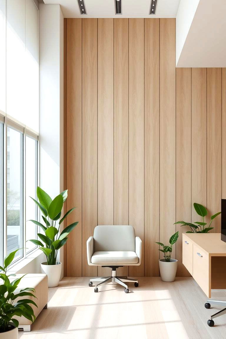 Natural Wood Paneling - 24 Office Accent Wall Ideas