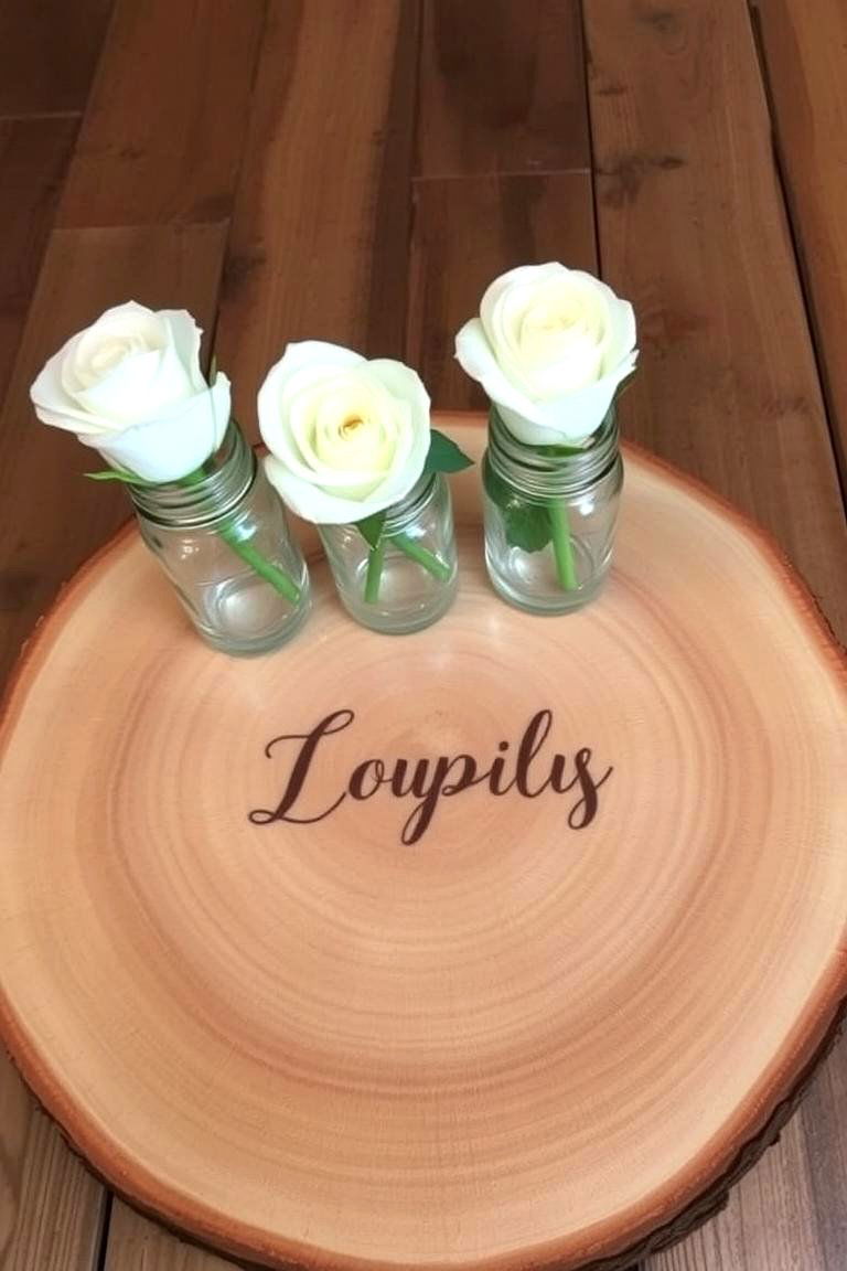 Natural Wood Slices with Accents - 24 non-floral wedding centerpiece ideas