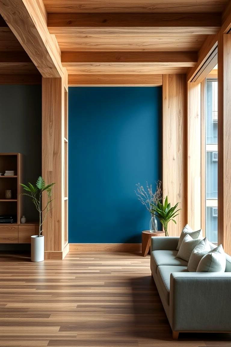 Natural Wood and Blue Blend - 24 Blue Accent Wall Ideas