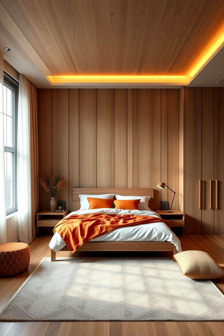 Natural Wood and Burnt Orange Harmony - 24 Burnt Orange Bedroom Ideas