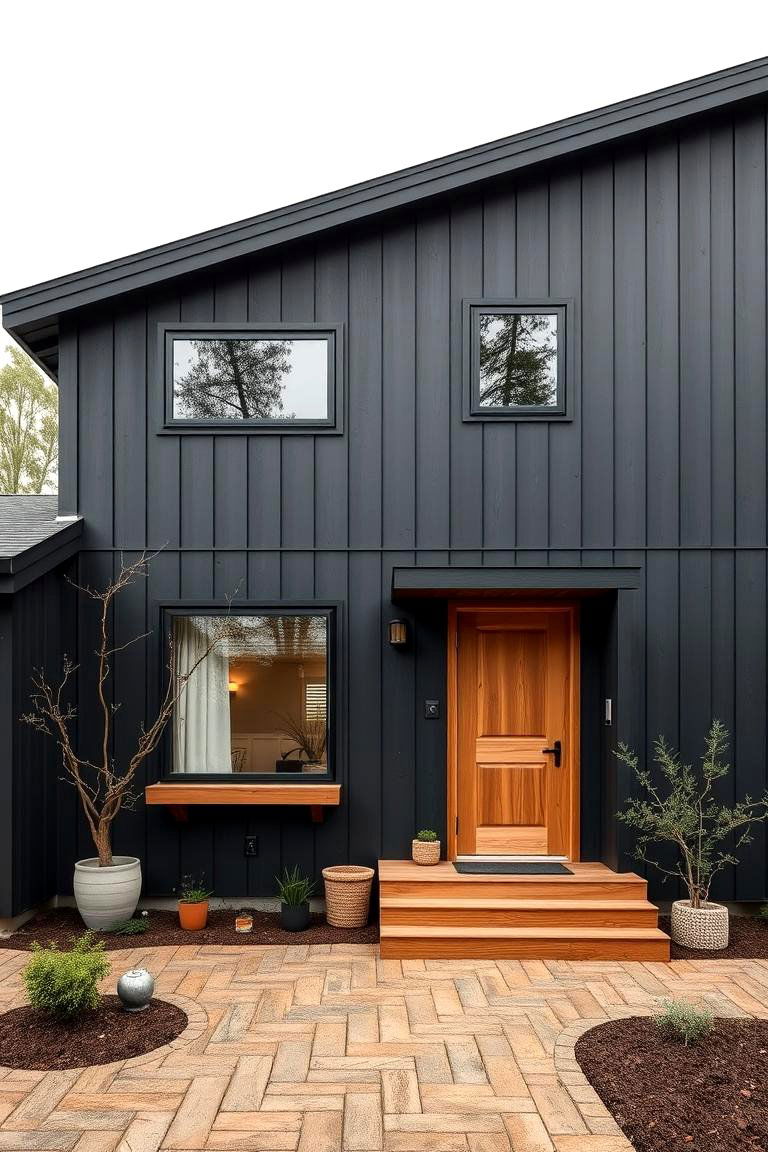 Natural Wood and Dark Grey Harmony - 24 Dark Grey House Exterior Ideas