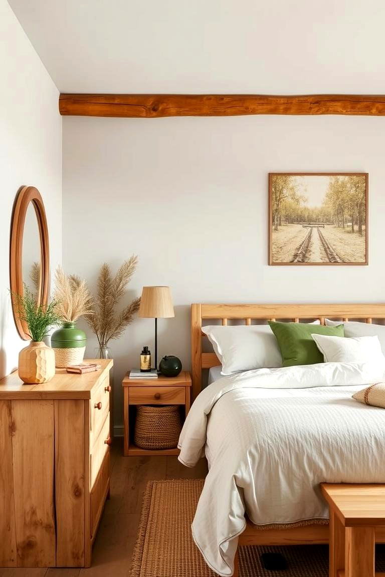 Natural Wood and Earthy Accents - 24 Green Boho Bedroom Ideas