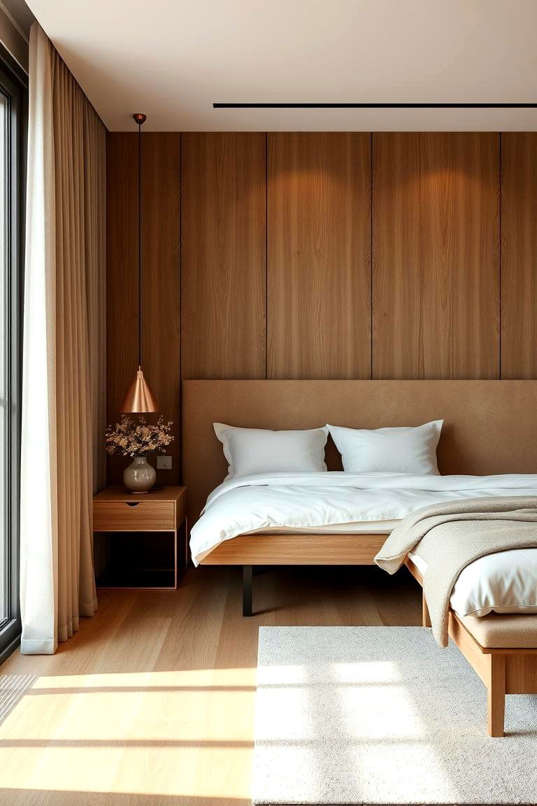 Natural Wood and Rose Gold Combination - 24 Rose Gold Bedroom Ideas