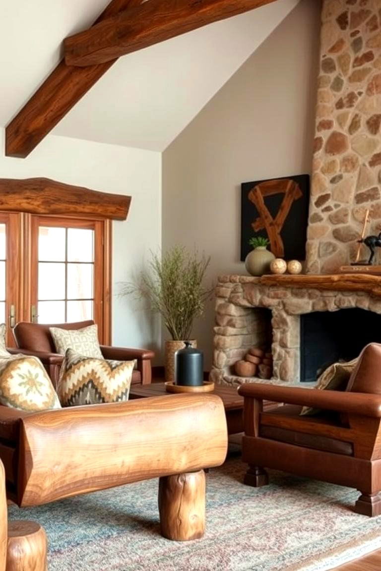 Natural Wood and Stone Elements - 24 Southwest Living Room Ideas