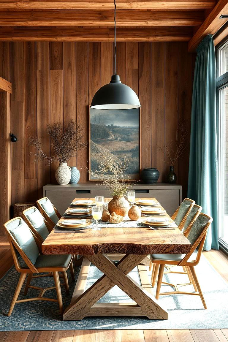 Natural Wood and Teal Fusion - 24 Teal Dining Room Ideas