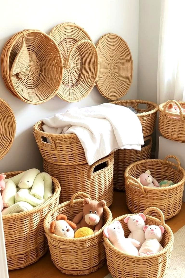Natural Woven Baskets for Rustic Storage - 24 Vintage Nursery Ideas