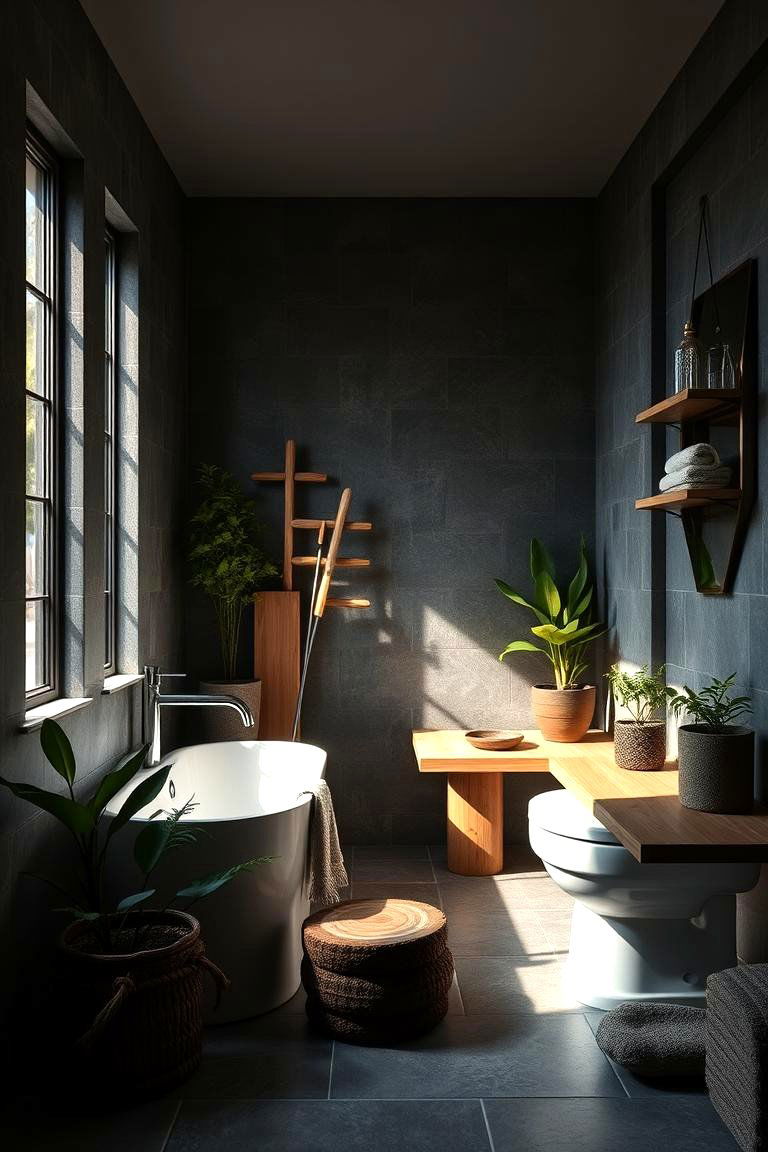 Nature Infused Dark Bathrooms - 24 Dark Bathroom Ideas