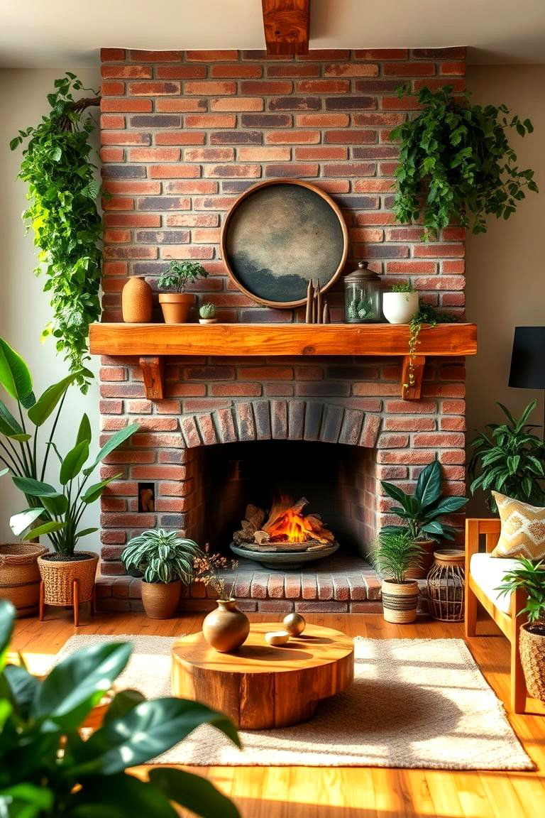 Nature Infused Living with Organic Details - 24 Rustic Living Room With a Brick Fireplace Ideas