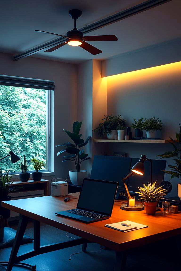 Nature Inspired Ambient Lighting - 24 Dark Green Office Ideas and Inspiration