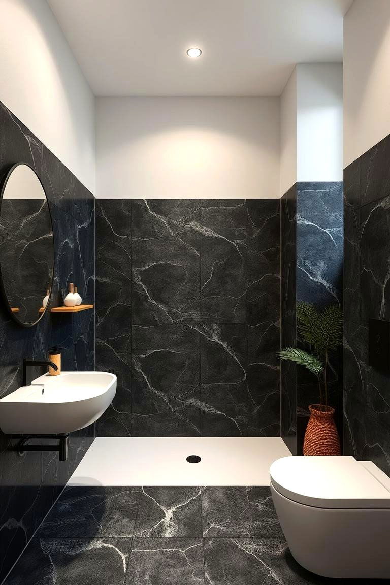 Nature Inspired Black Tiles - 24 Black Tile Bathroom Ideas