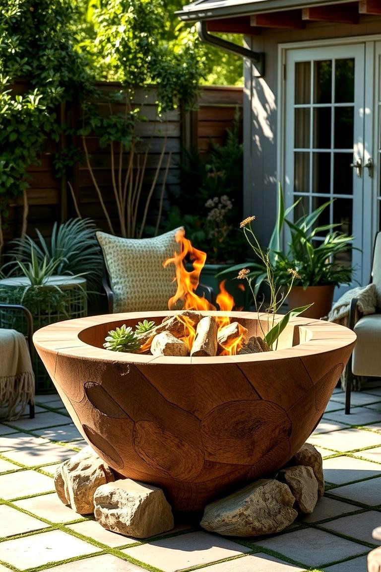 Nature Inspired Concrete Paver Fire Pit with Green Accents - 24 Concrete Paver Patio Fire Pit Ideas