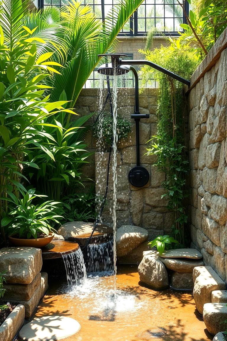 Nature Inspired Garden Shower - 24 Rustic Outdoor Bathroom Ideas
