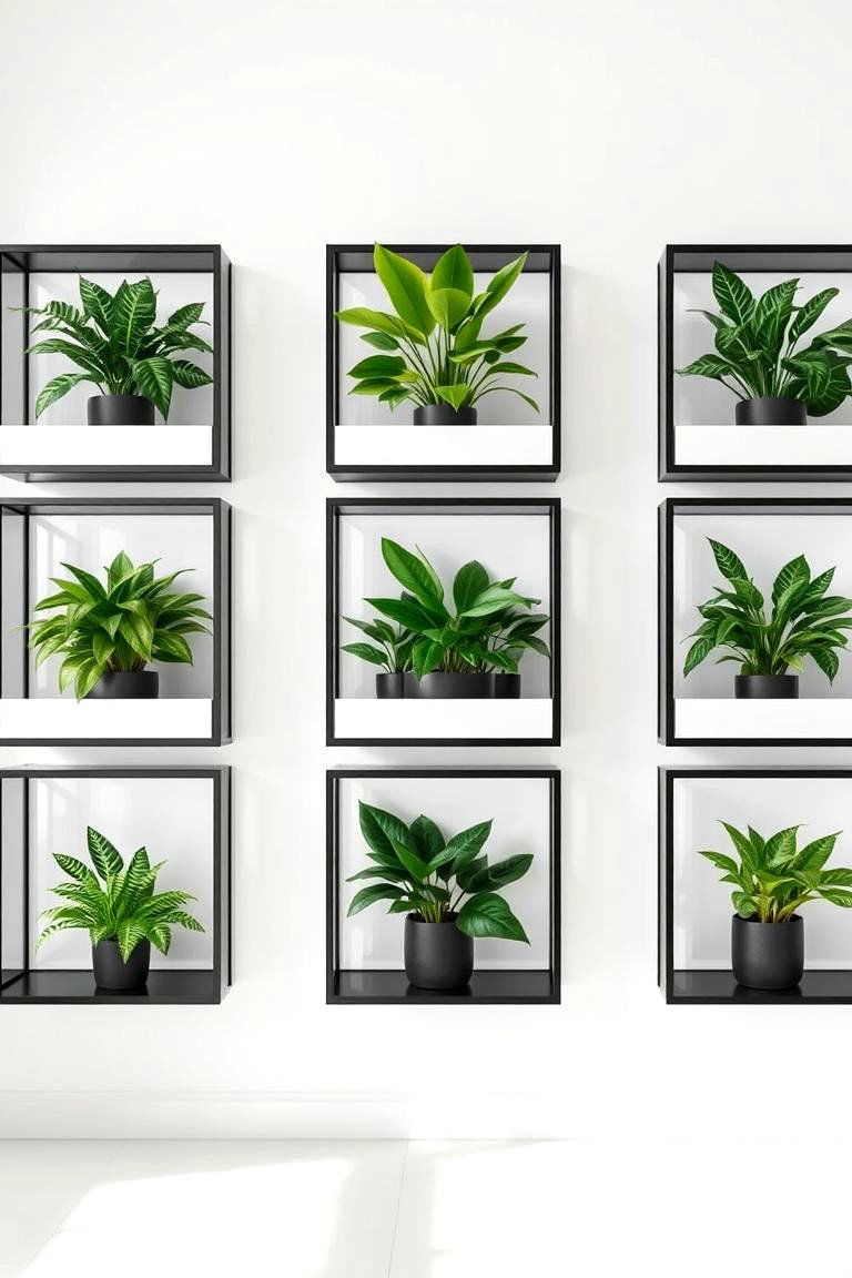 Nature Inspired Green Plants with Black Frames - 24 Black and Green Bedroom Design Ideas